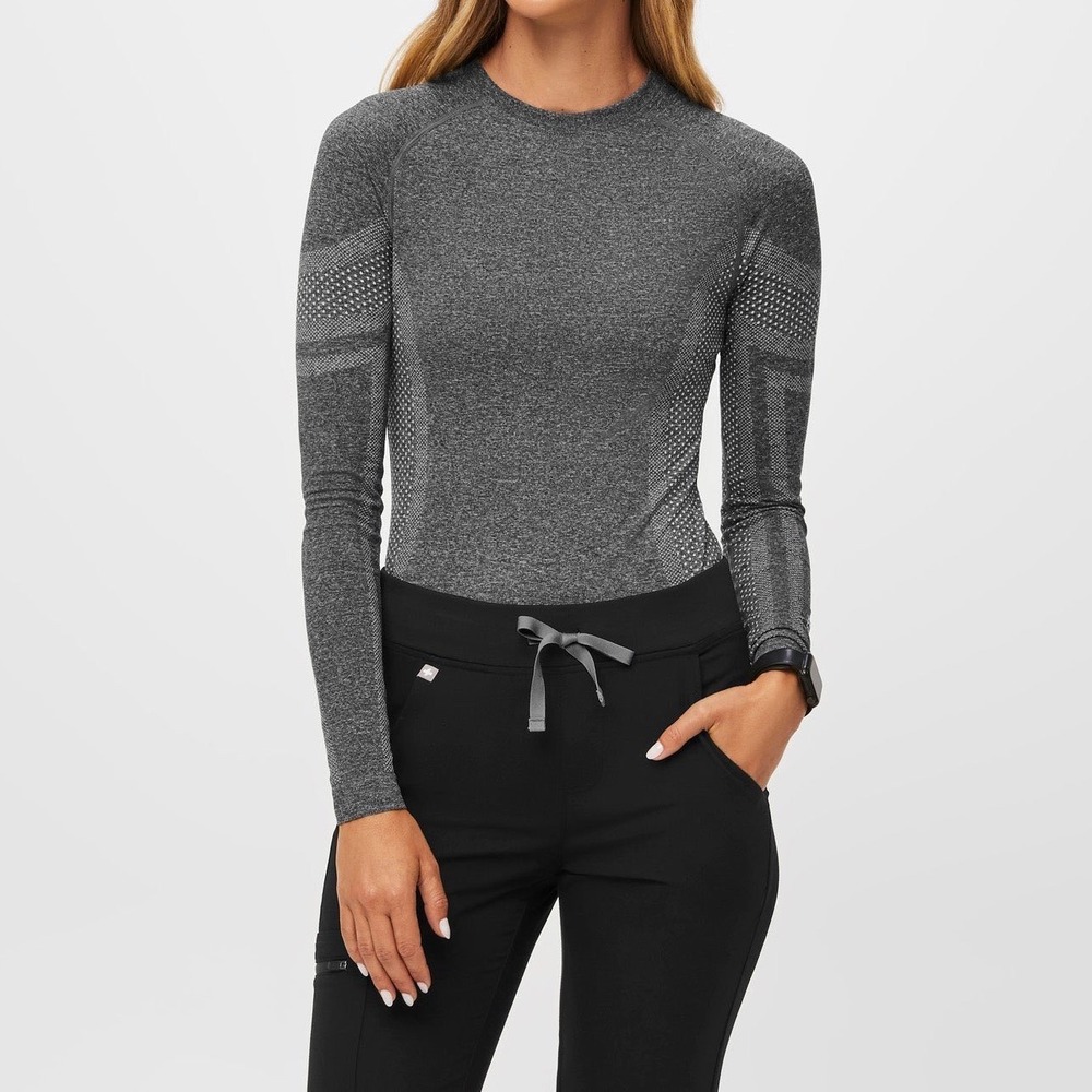 Figs Salta Seamless Underscrub Top Women XXL Black White Striped Long Sleeve